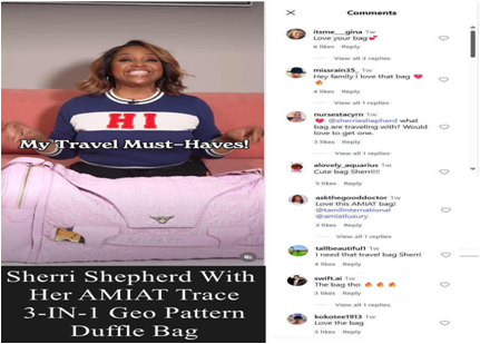 Sherri Shepherd with her AMIAT Trace 3-in-1 Geo Pattern duffle bag